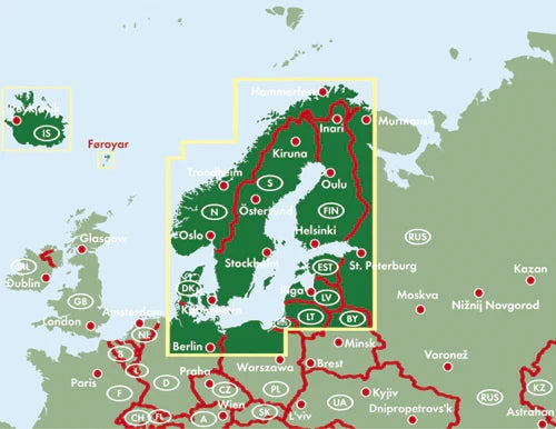 Länderauswahl der Nordeuropa Landkarte