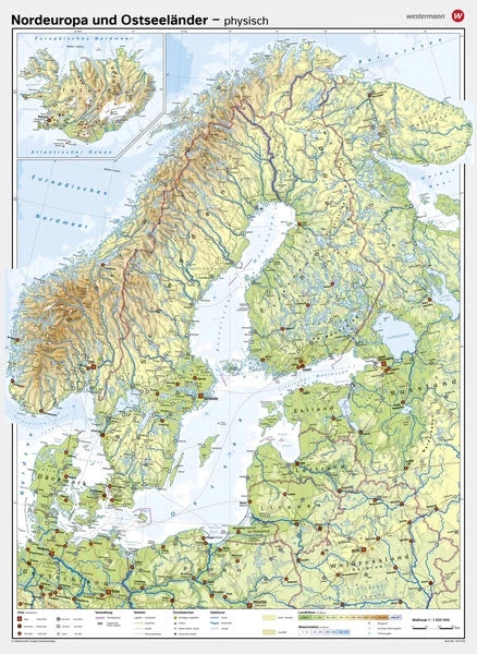 Nordeuropa / Ostseeländer - Schulwandkarte - physisch / politisch (147 x 202 cm / 1:1.200.000)