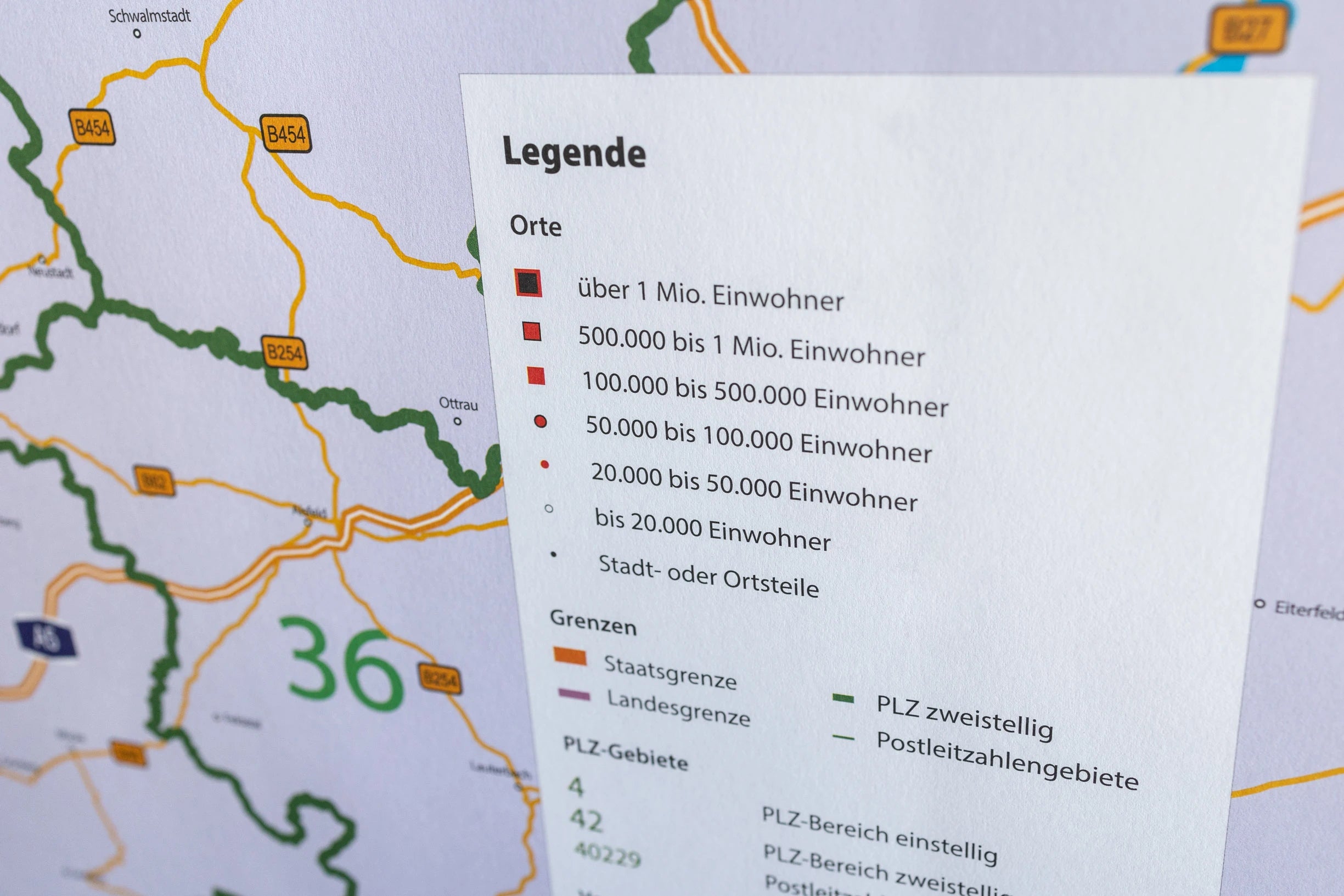 Legende der Postleitzahlenkarte Nordrhein-Westfalen