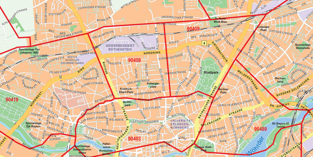 Detailansicht des Stadtplans von Nürnberg
