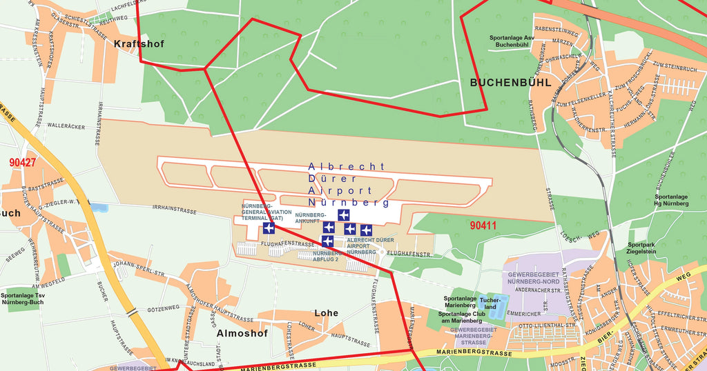 Weitere Detailansicht des Stadtplans von Nürnberg.