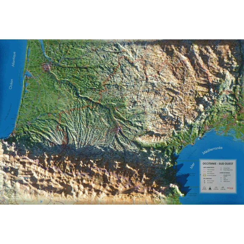 Occitanie - Süd-West - Reliefkarte (61 x 41 cm / 1:900.000)