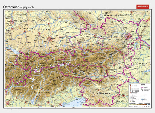 Physische Landkarte von Österreich als Schulwandkarte