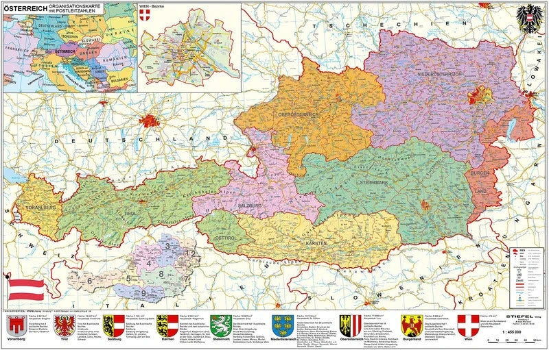 Österreich PLZ- und Organisationskarte