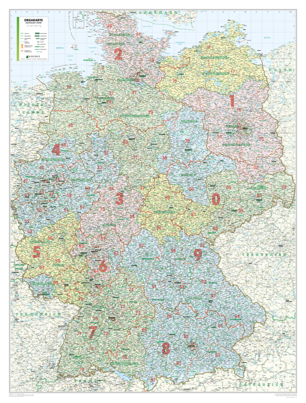 Die Deutschland-PLZ2 Organisationskarte inkl. Bundesländer