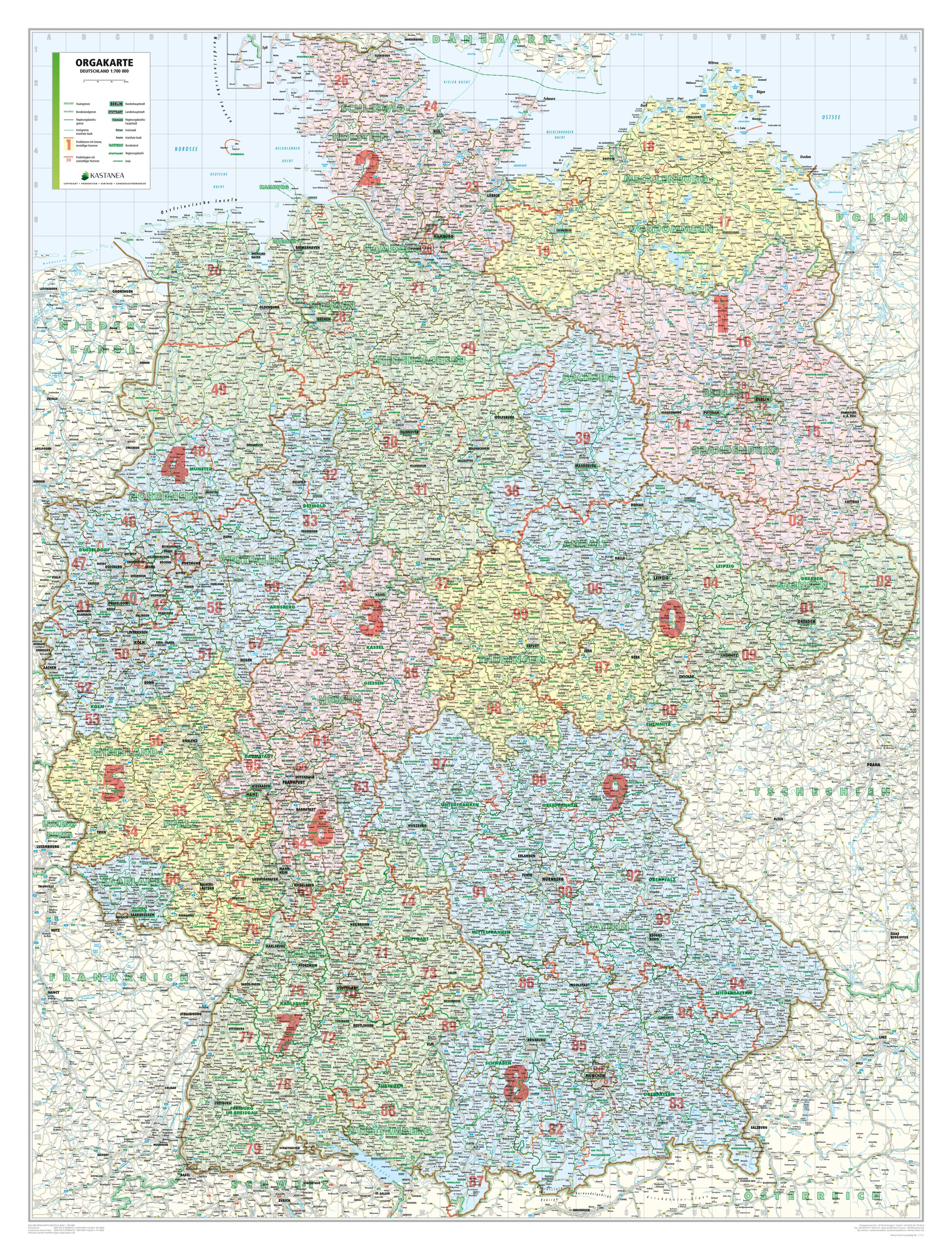 Die Deutschland-PLZ2 Organisationskarte inkl. Bundesländer