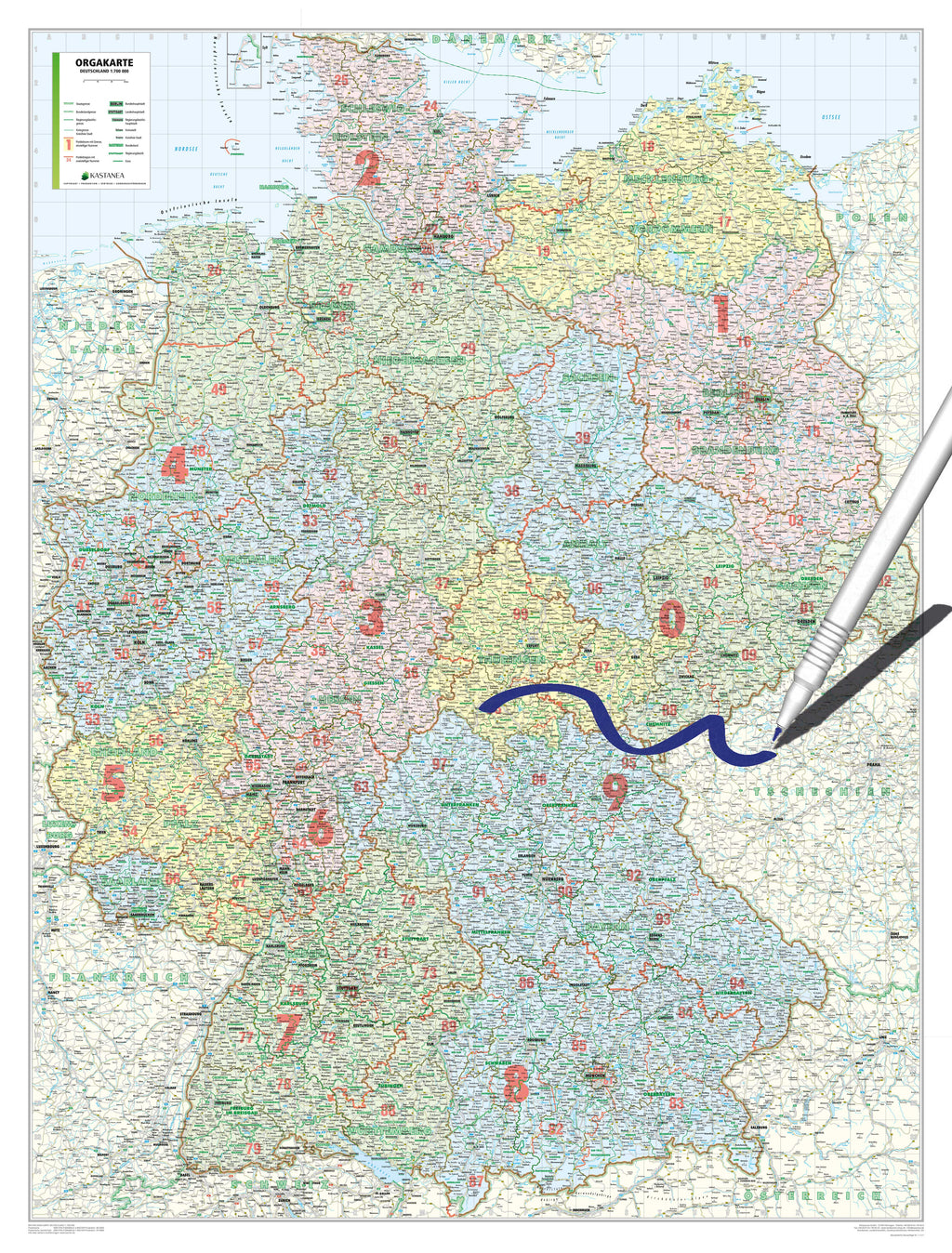 Deutschland - Organisationskarte - Bundesland / PLZ2 (wählbares Format)