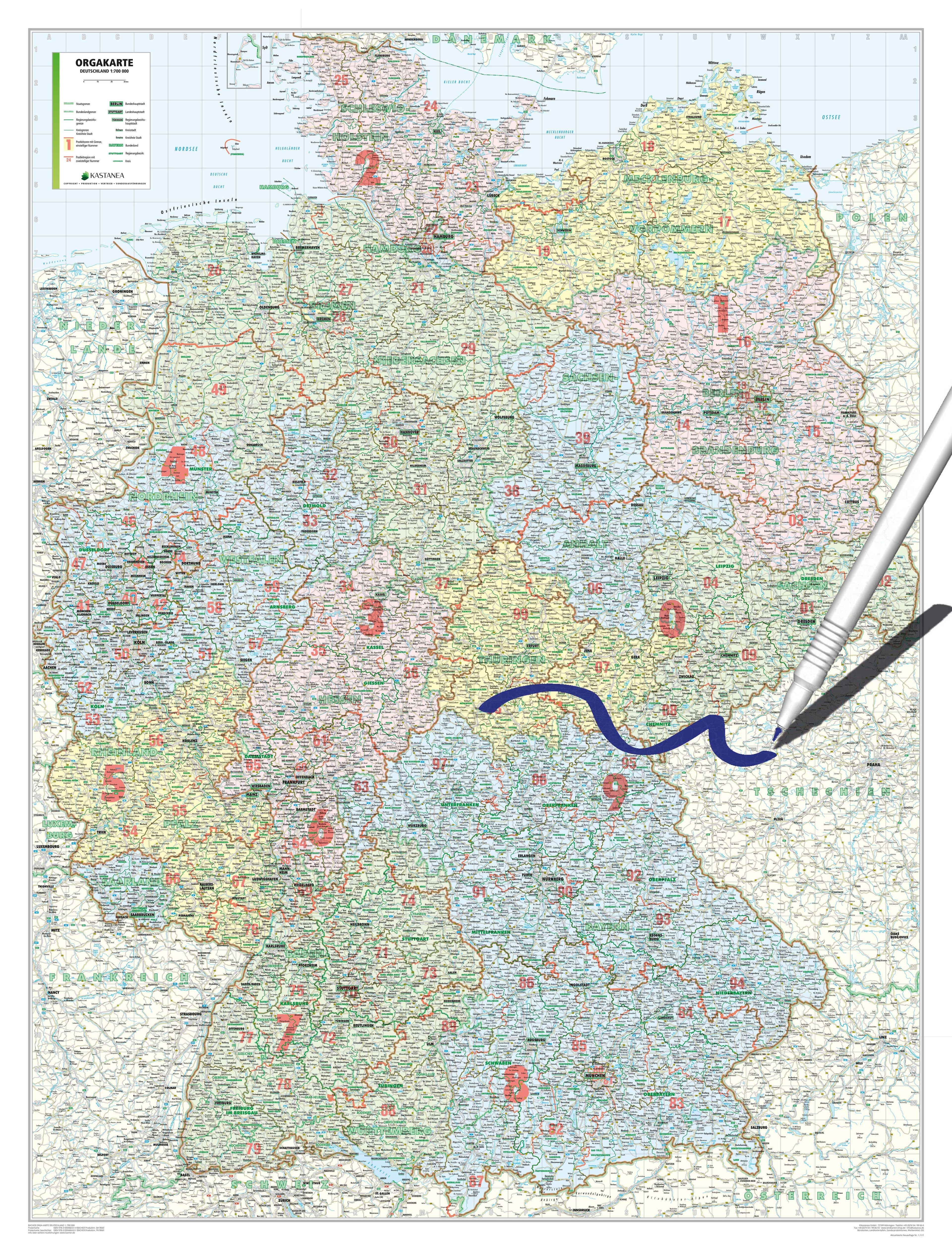 Deutschland - Organisationskarte - Bundesland / PLZ2 (wählbares Format)