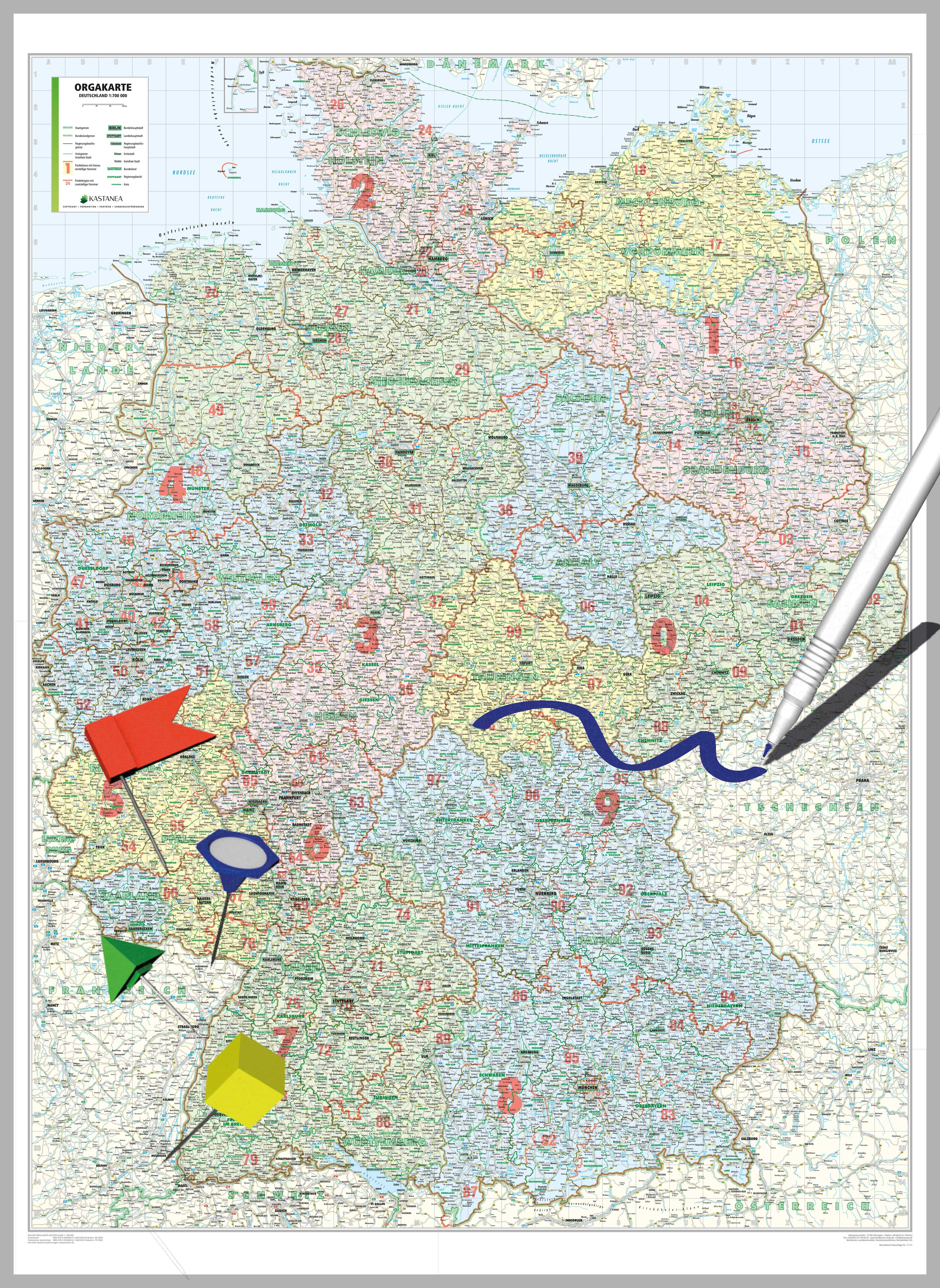 Deutschland - Organisationskarte - Bundesland / PLZ2 (wählbares Format)
