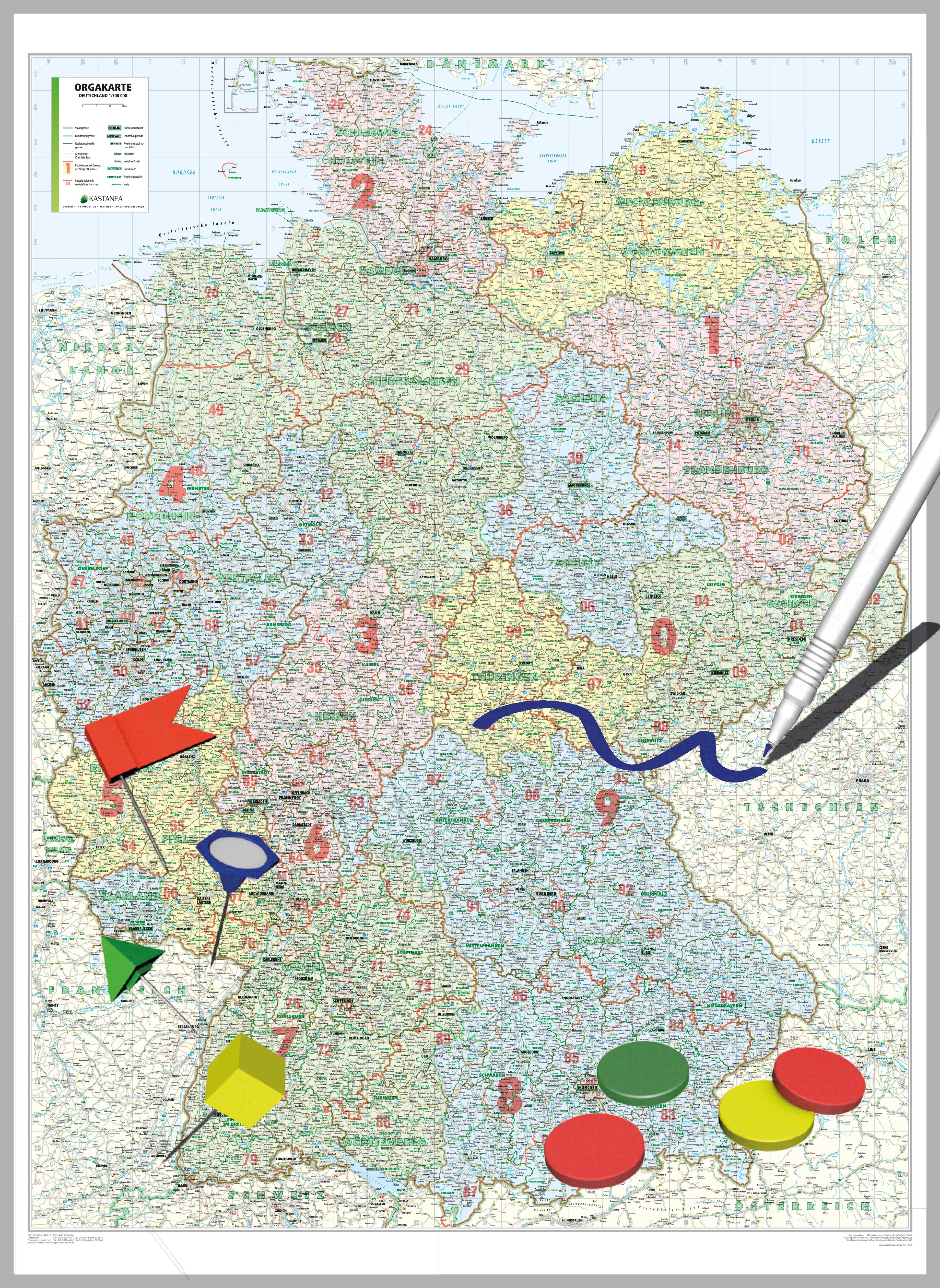 Deutschland - Organisationskarte - Bundesland / PLZ2 (wählbares Format)