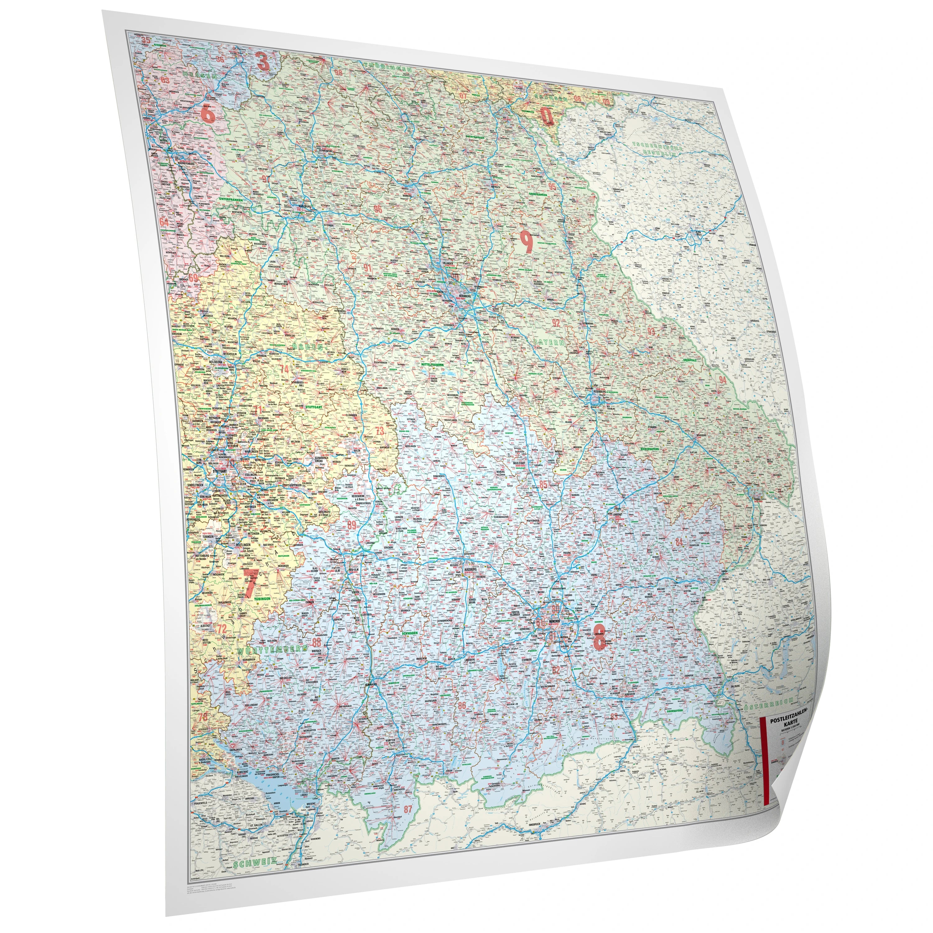 Bayern - Postleitzahlenkarte (wählbares Format)