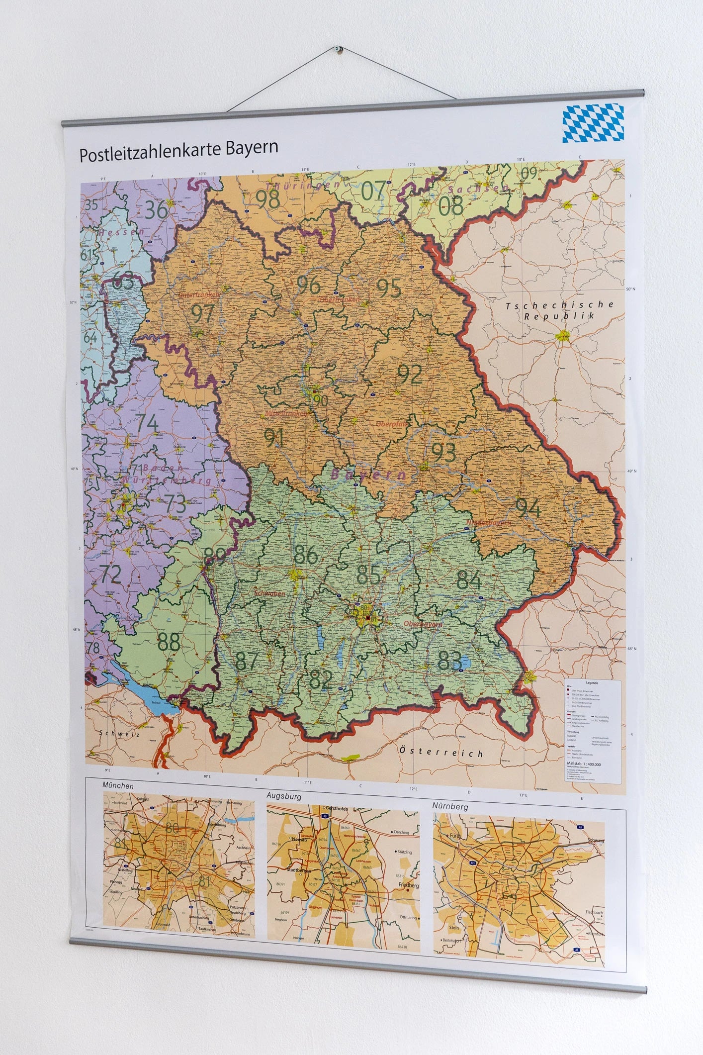 Bayern - Postleitzahlenkarte (100 x 140 cm / 1:400.000)