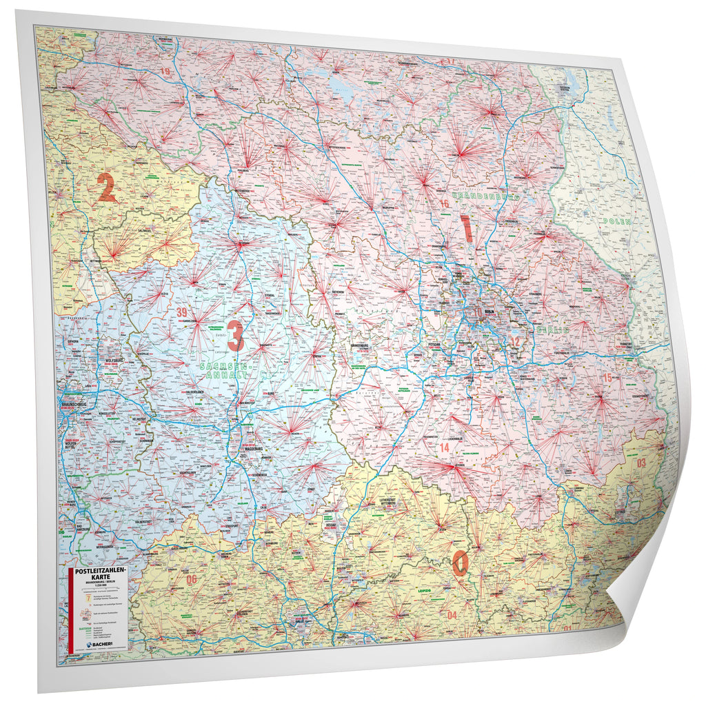 Brandenburg und Berlin - Postleitzahlenkarte  (127 x 109 cm / 1:250.000)