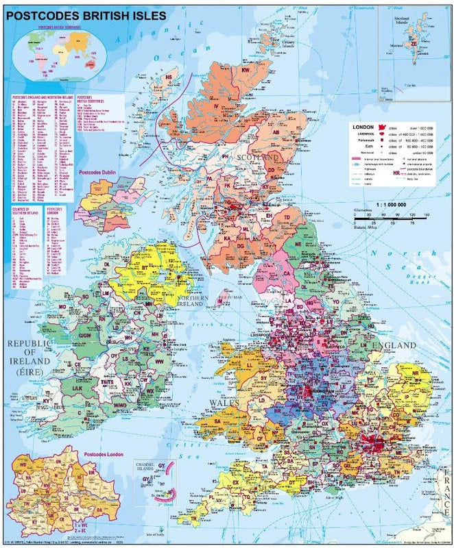 Großbritannien - Postleitzahlenkarte (97 x 119cm / 1:1.200.000)
