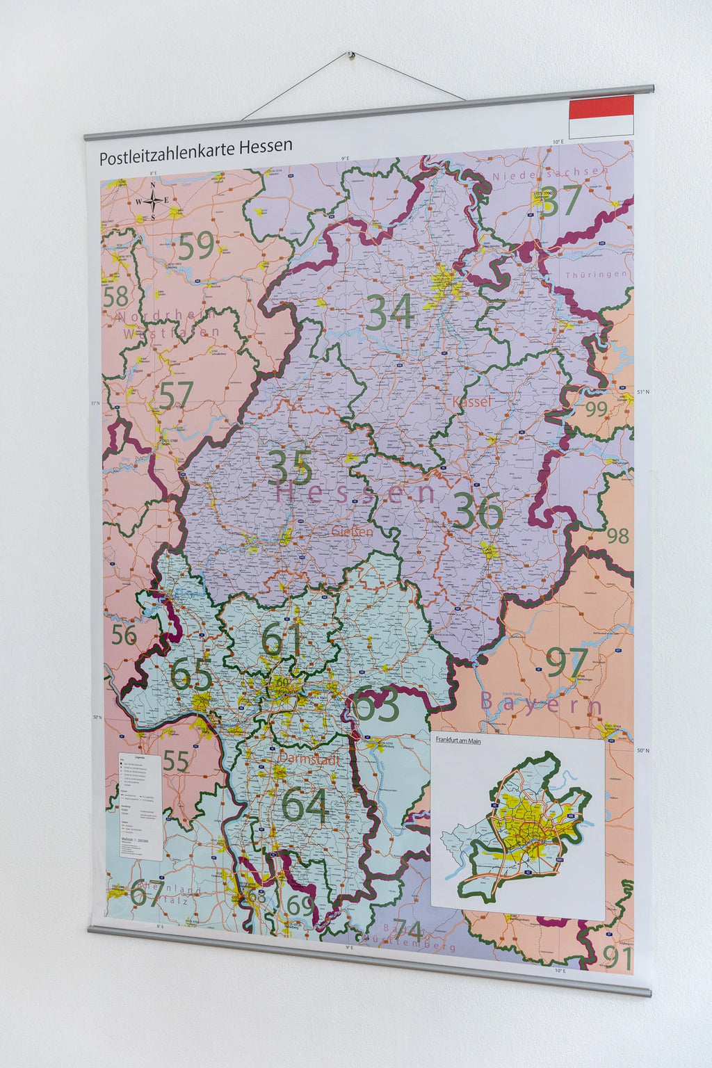 Hessen - Postleitzahlenkarte (100 x 140 cm / 1:200.000)
