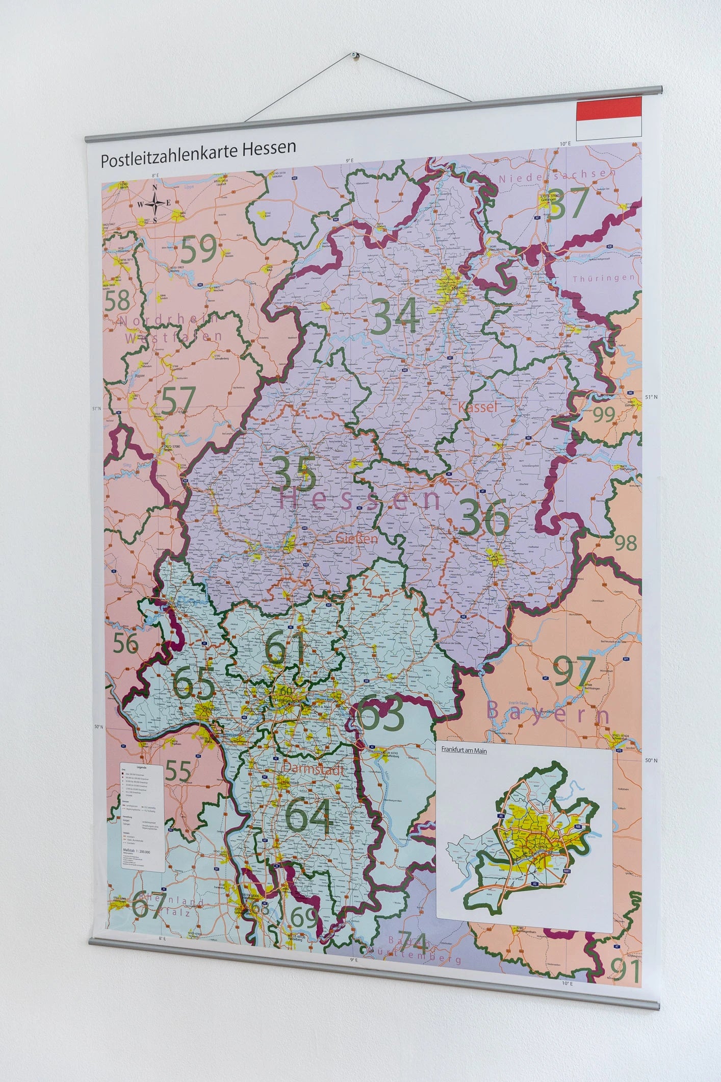 Hessen - Postleitzahlenkarte (100 x 140 cm / 1:200.000)