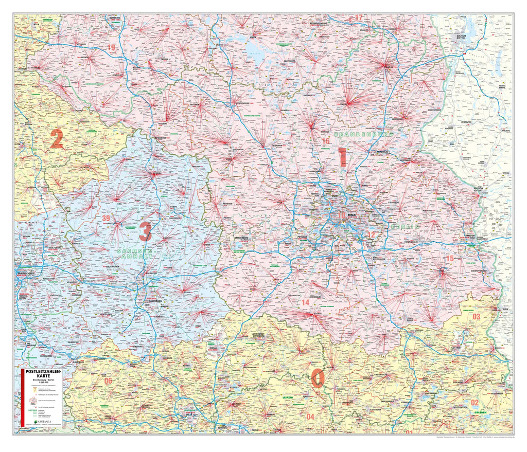 Brandenburg und Berlin - Postleitzahlenkarte  (127 x 109 cm / 1:250.000)
