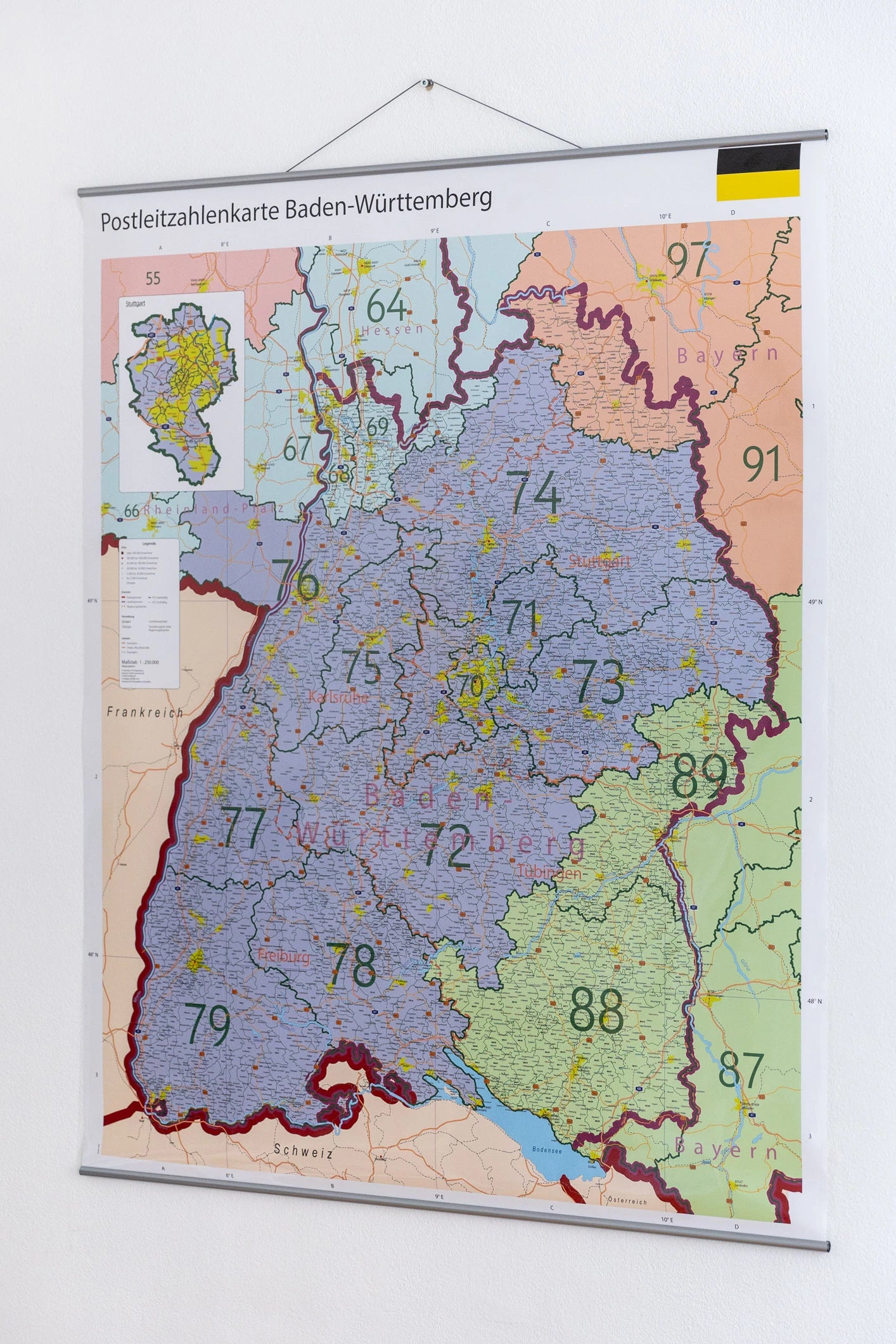 Baden-Württemberg - Postleitzahlenkarte (100 x 123,5 cm / 1:250.000)