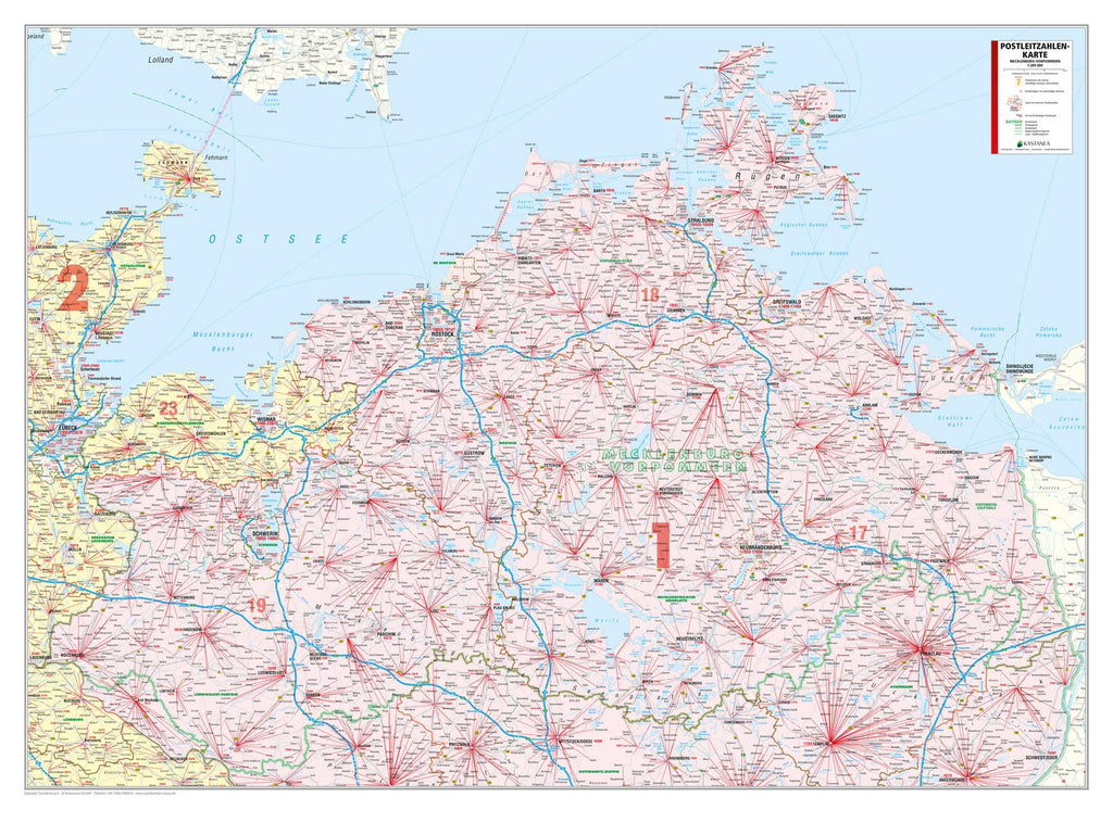 Mecklenburg-Vorpommern - Postleitzahlenkarte (138 x 102 cm / 1:200.000)