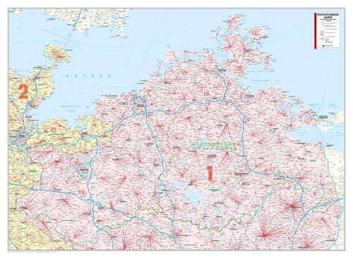 Mecklenburg-Vorpommern - Postleitzahlenkarte (138 x 102 cm / 1:200.000)