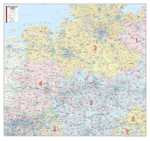 Niedersachsen und Bremen - Postleitzahlenkarte (125 x 118 cm / 1:250.000)