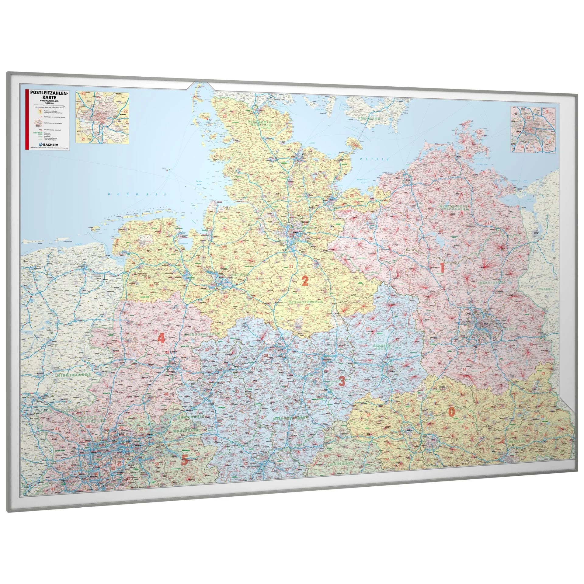 Postleitzahlenkarte Norddeutschland 150x105cm