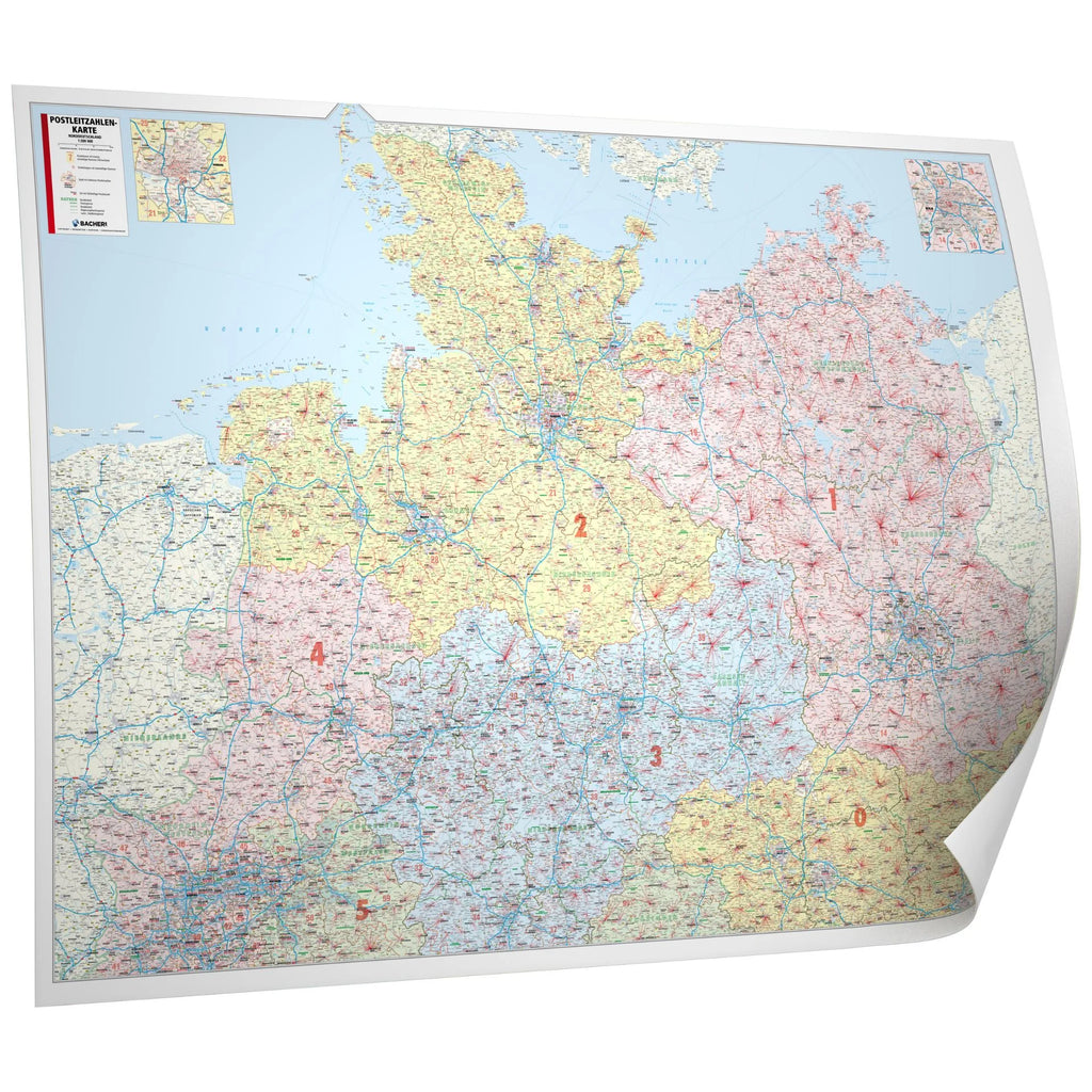 Postleitzahlenkarte Norddeutschland 220x151cm