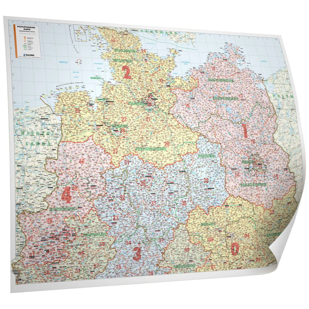 Postleitzahlenkarte Norddeutschland 131x98cm