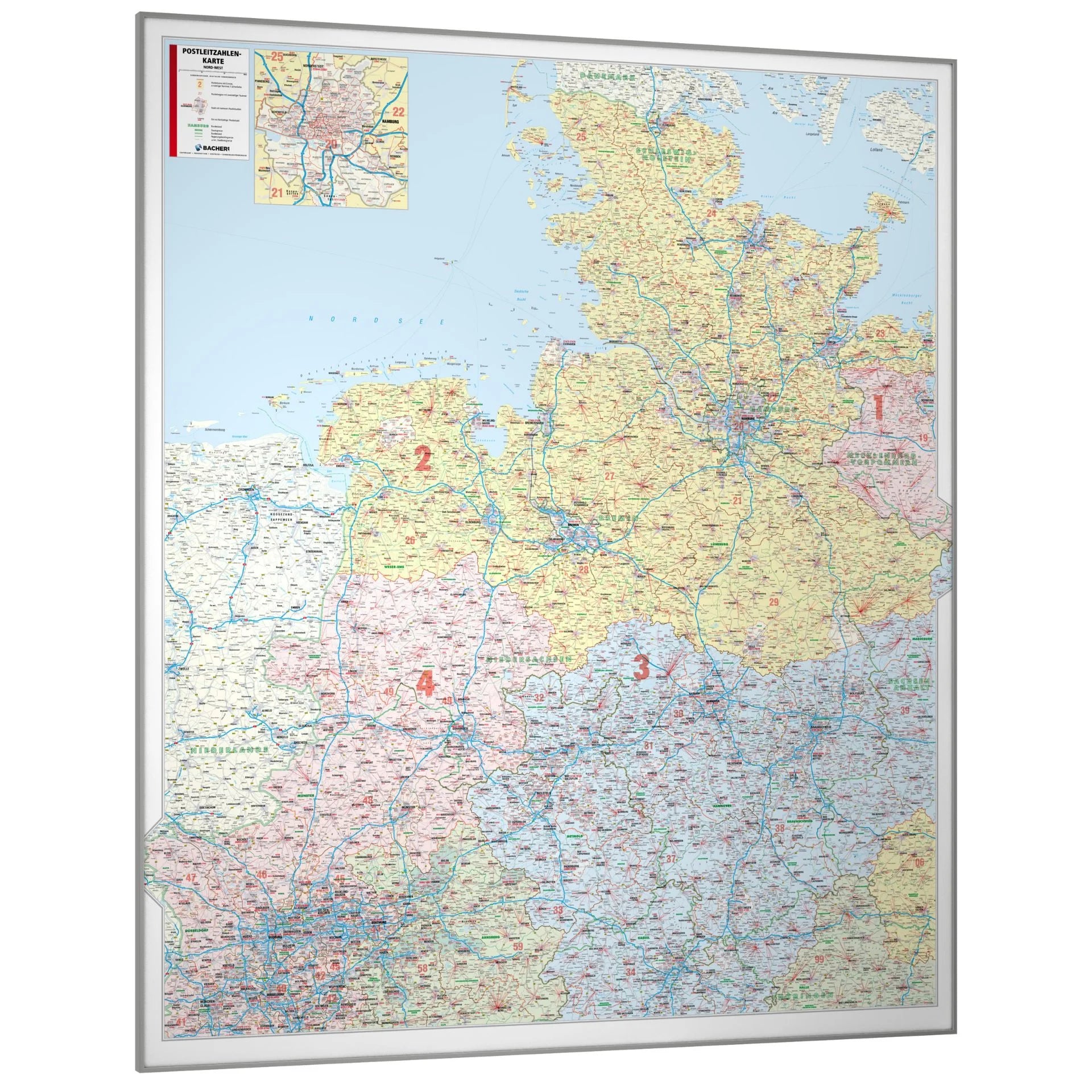 Postleitzahlenkarte Deutschland Nordwest 150x174cm
