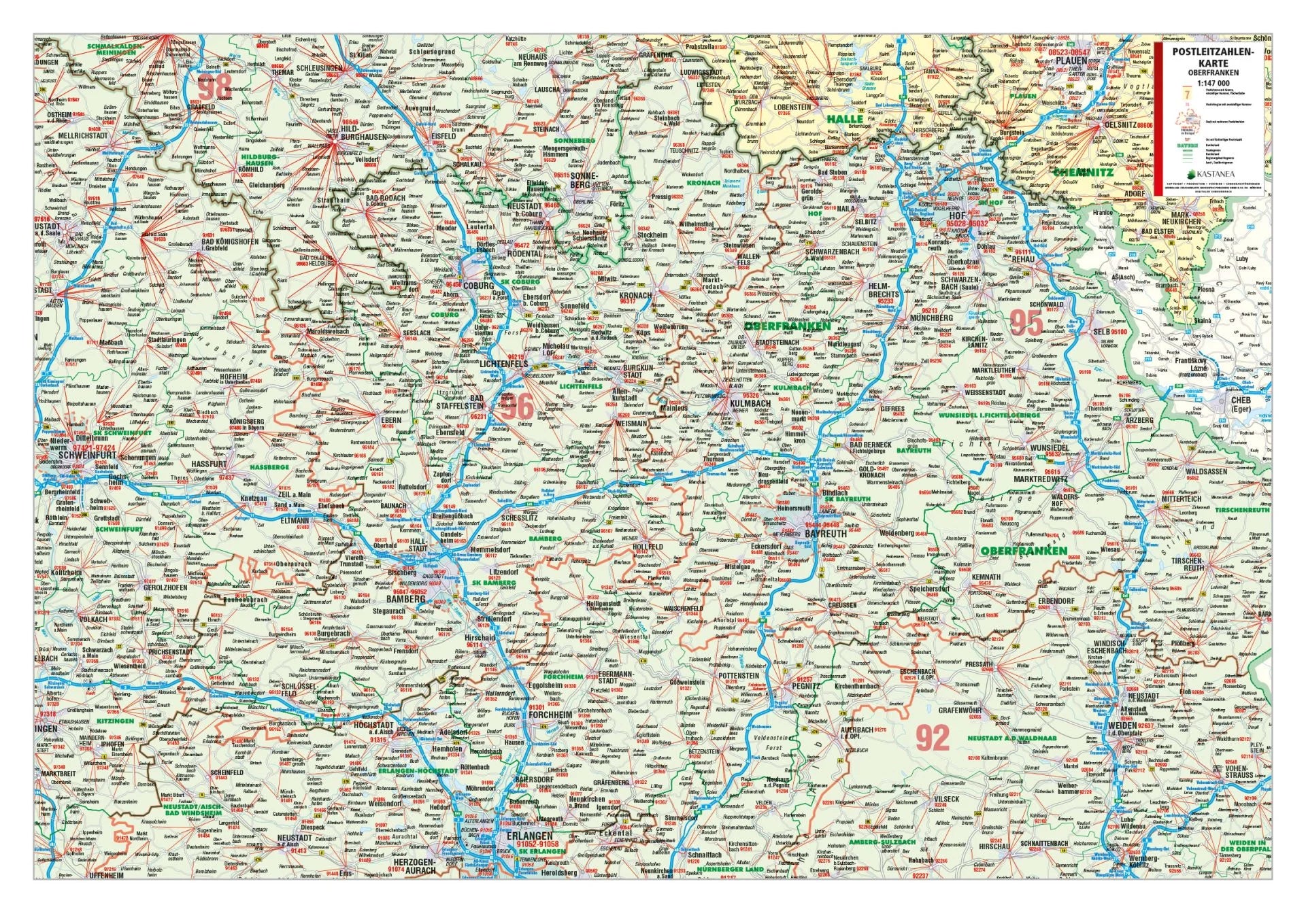 Postleitzahlenkarte Regierungsbezirk Oberfranken