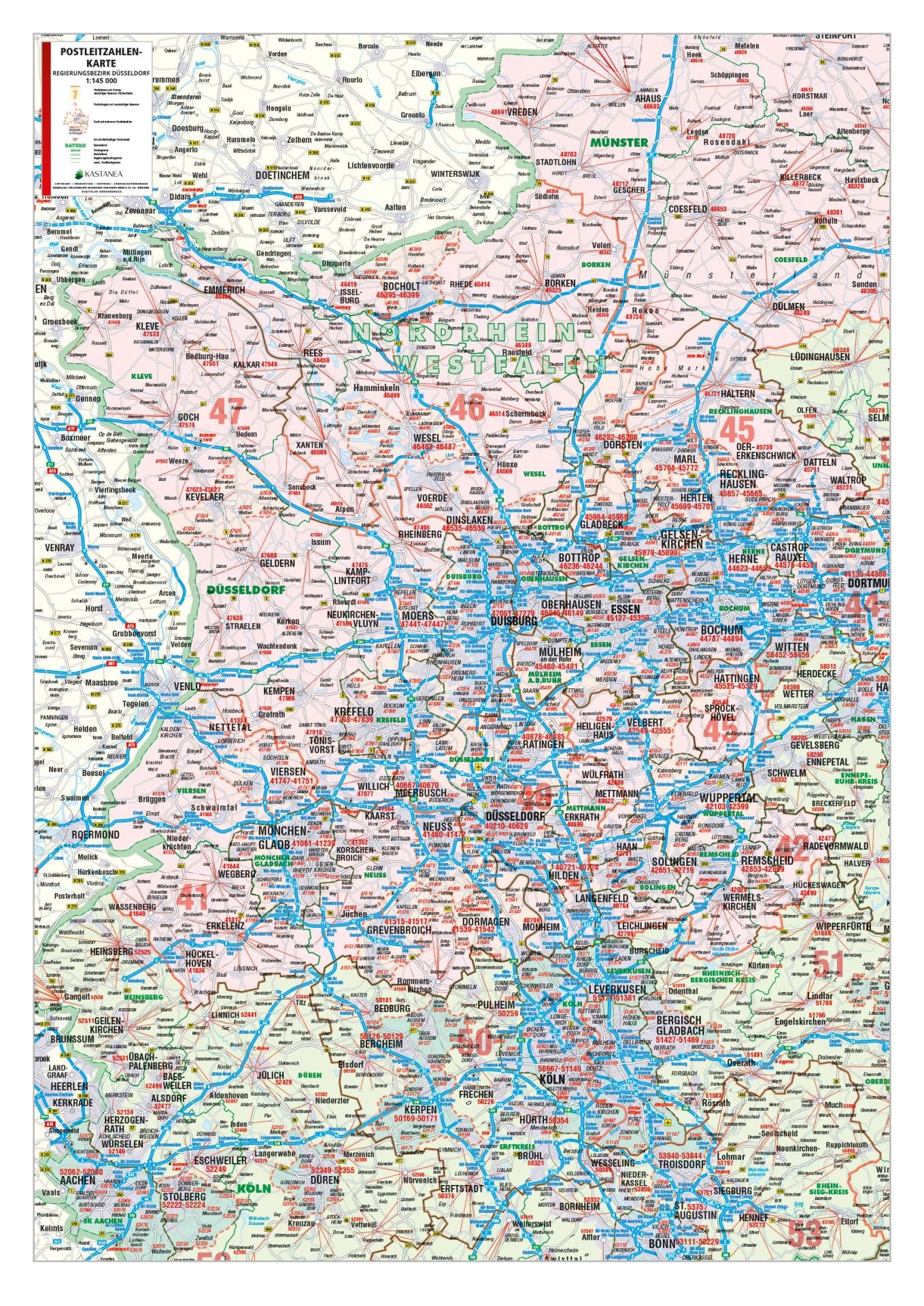 Postleitzahlenkarte Regierungsbezirk Düsseldorf