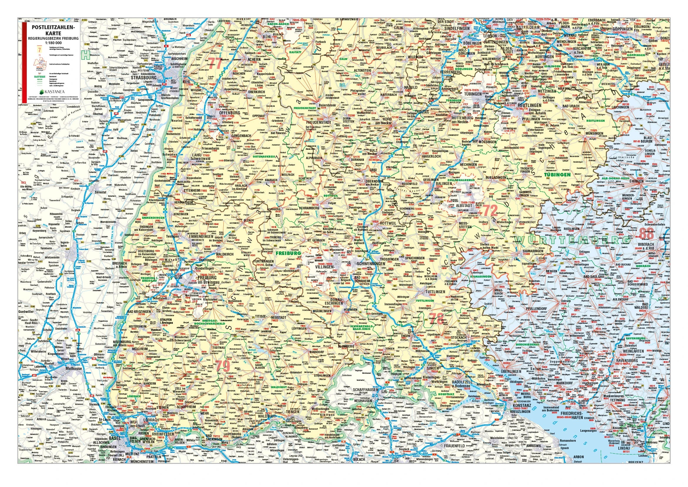 Postleitzahlenkarte Regierungsbezirk Freiburg