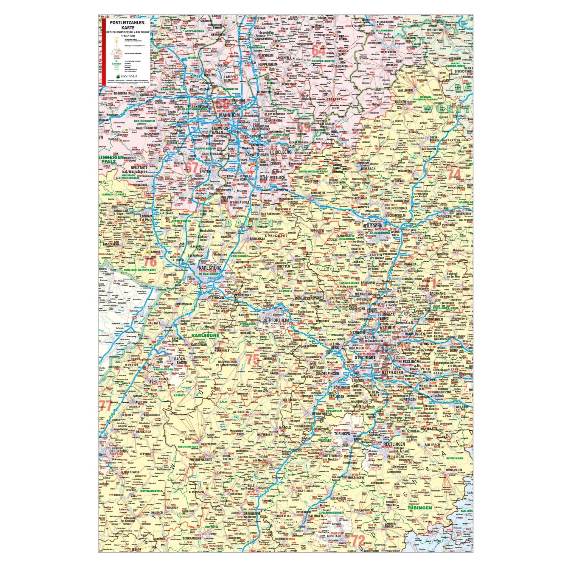 Postleitzahlenkarte Regierungsbezirk Karlsruhe