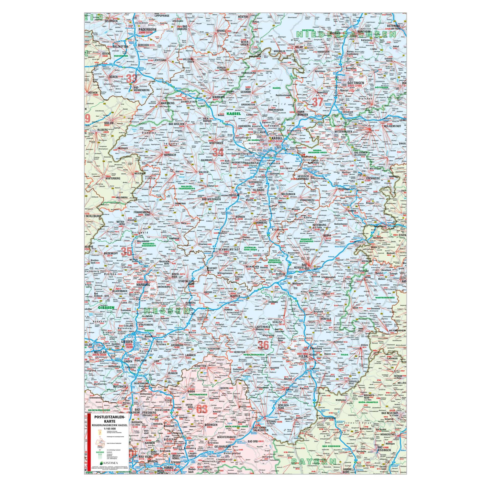 Postleitzahlenkarte Regierungsbezirk Kassel