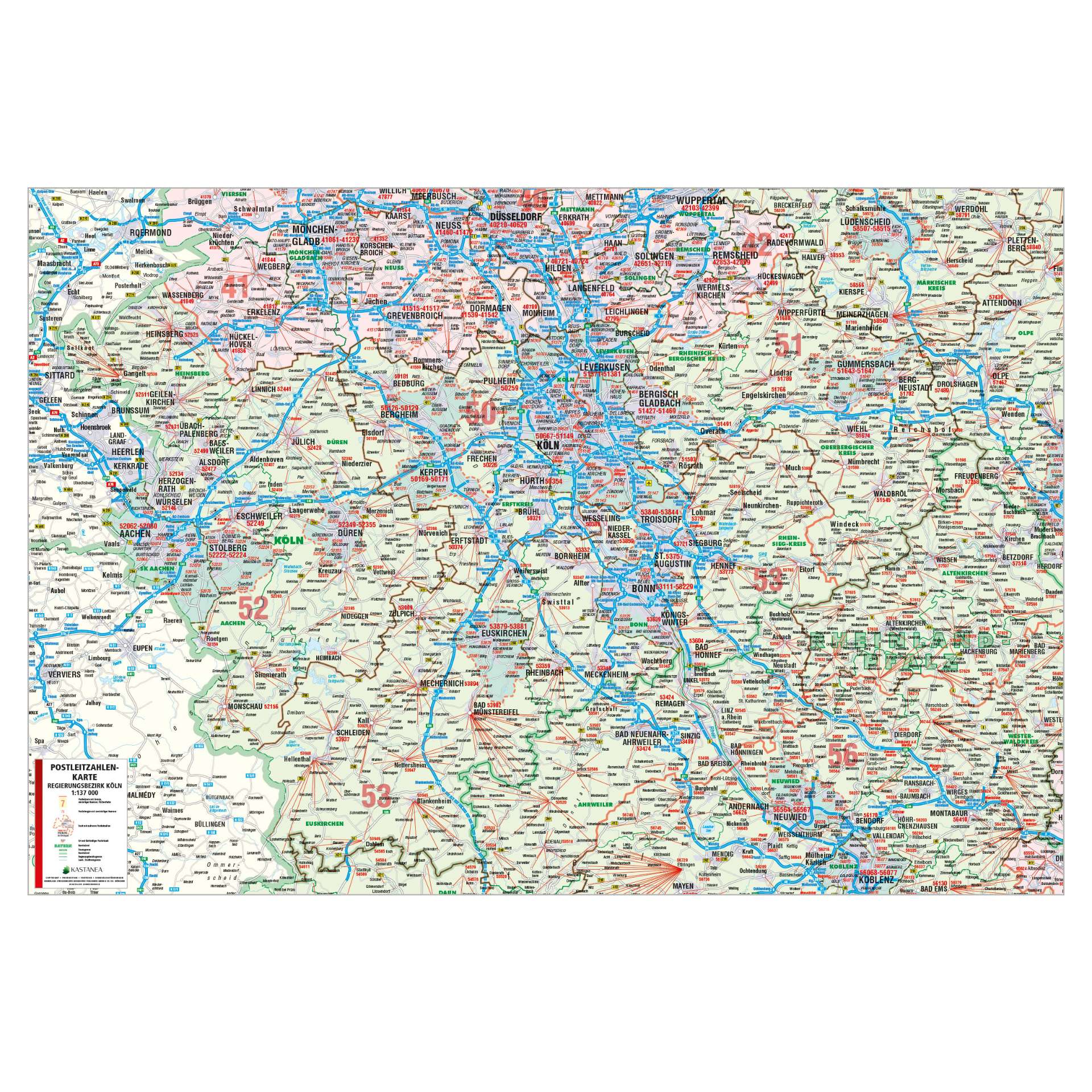 Postleitzahlenkarte Regierungsbezirk Köln