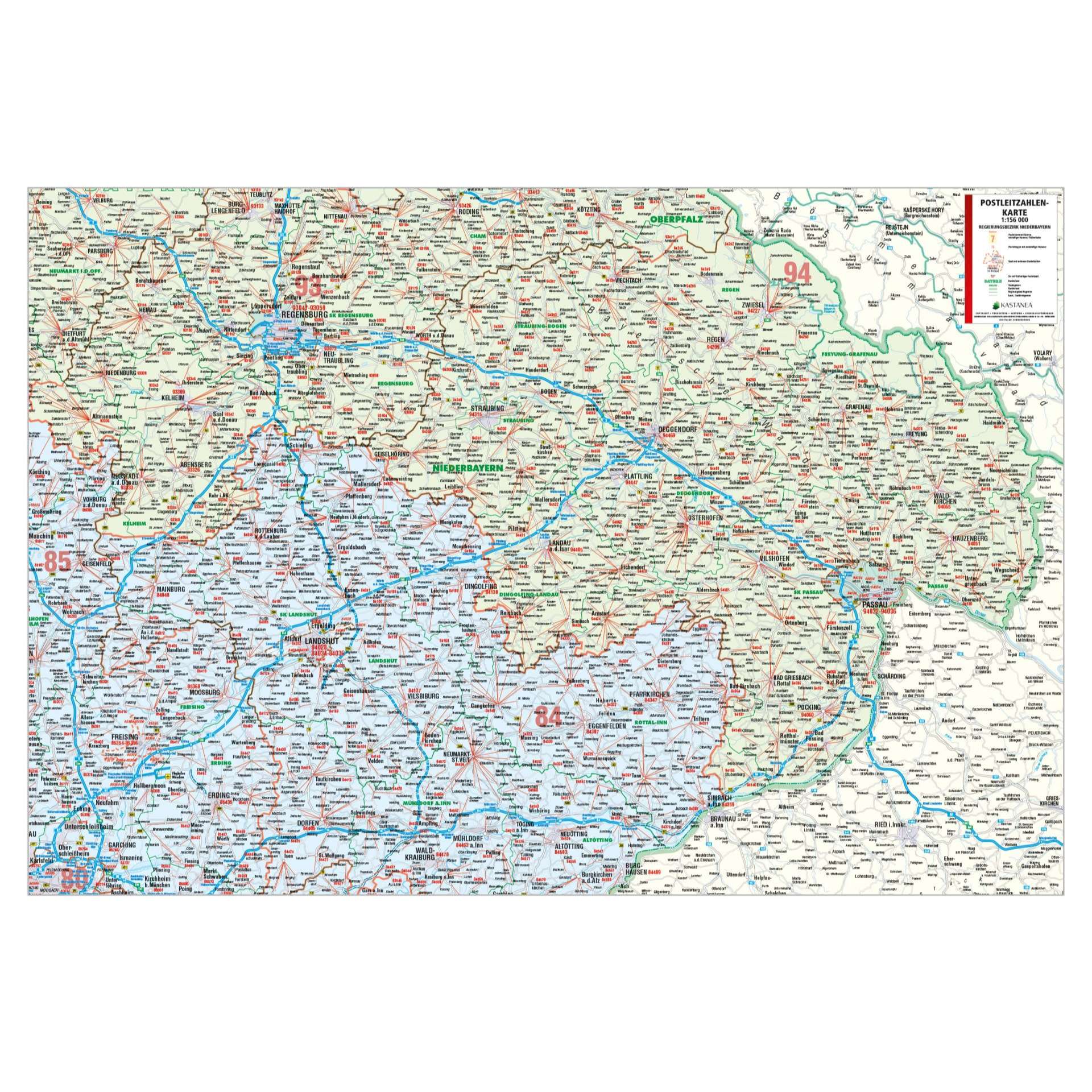 Postleitzahlenkarte Regierungsbezirk Niederbayern