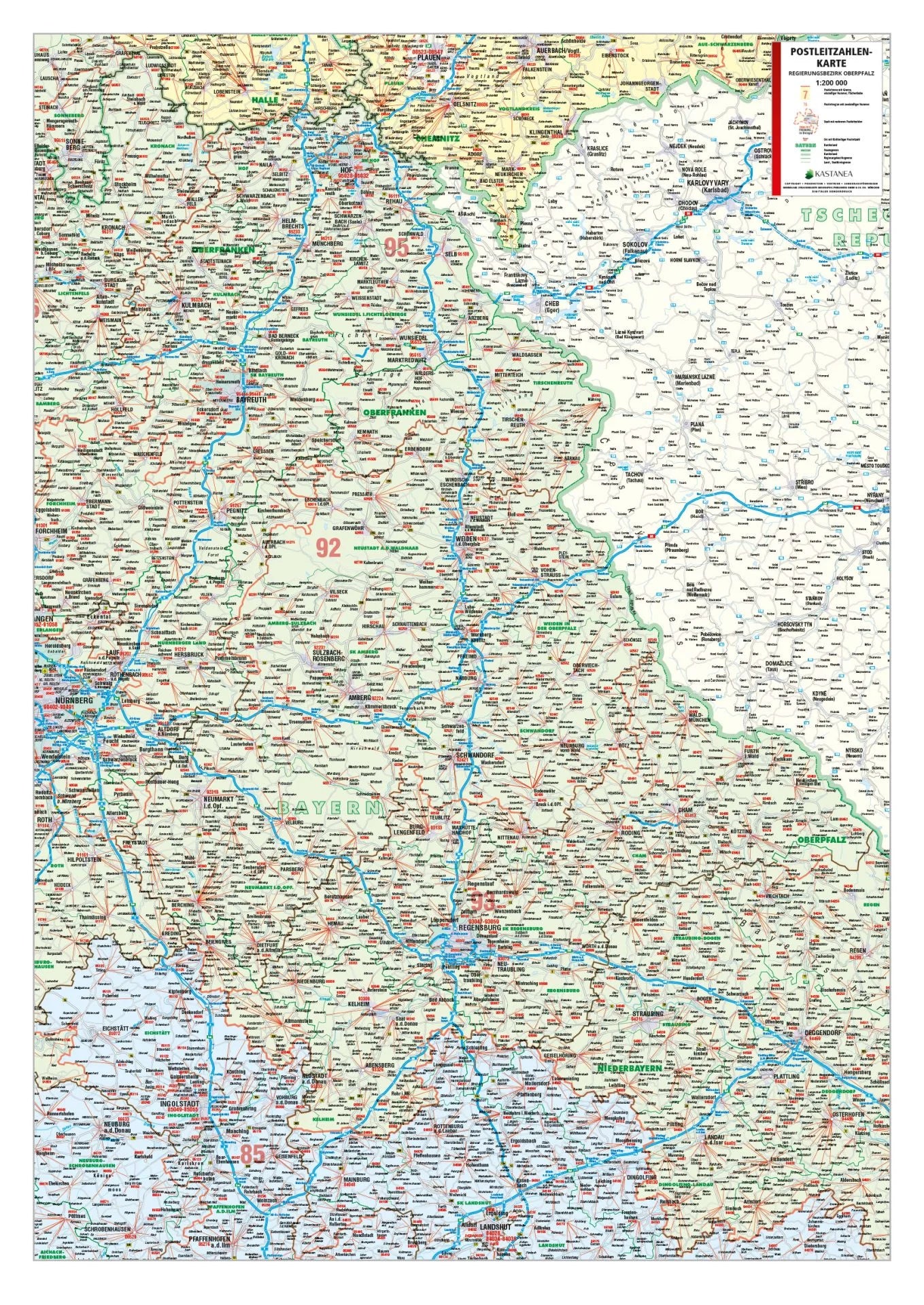 Postleitzahlenkarte Regierungsbezirk Oberpfalz