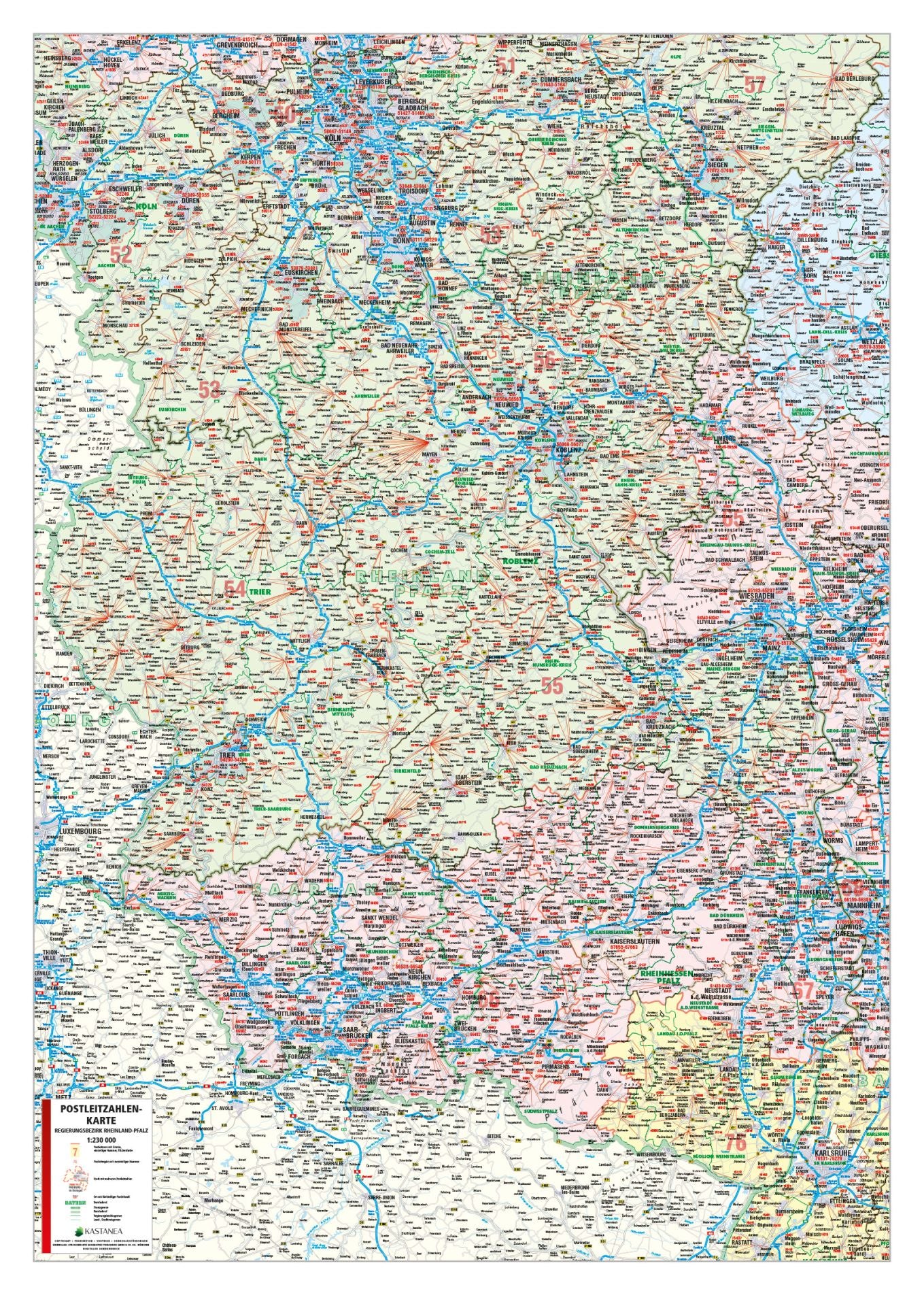 Postleitzahlenkarte Regierungsbezirk Rheinland-Pfalz