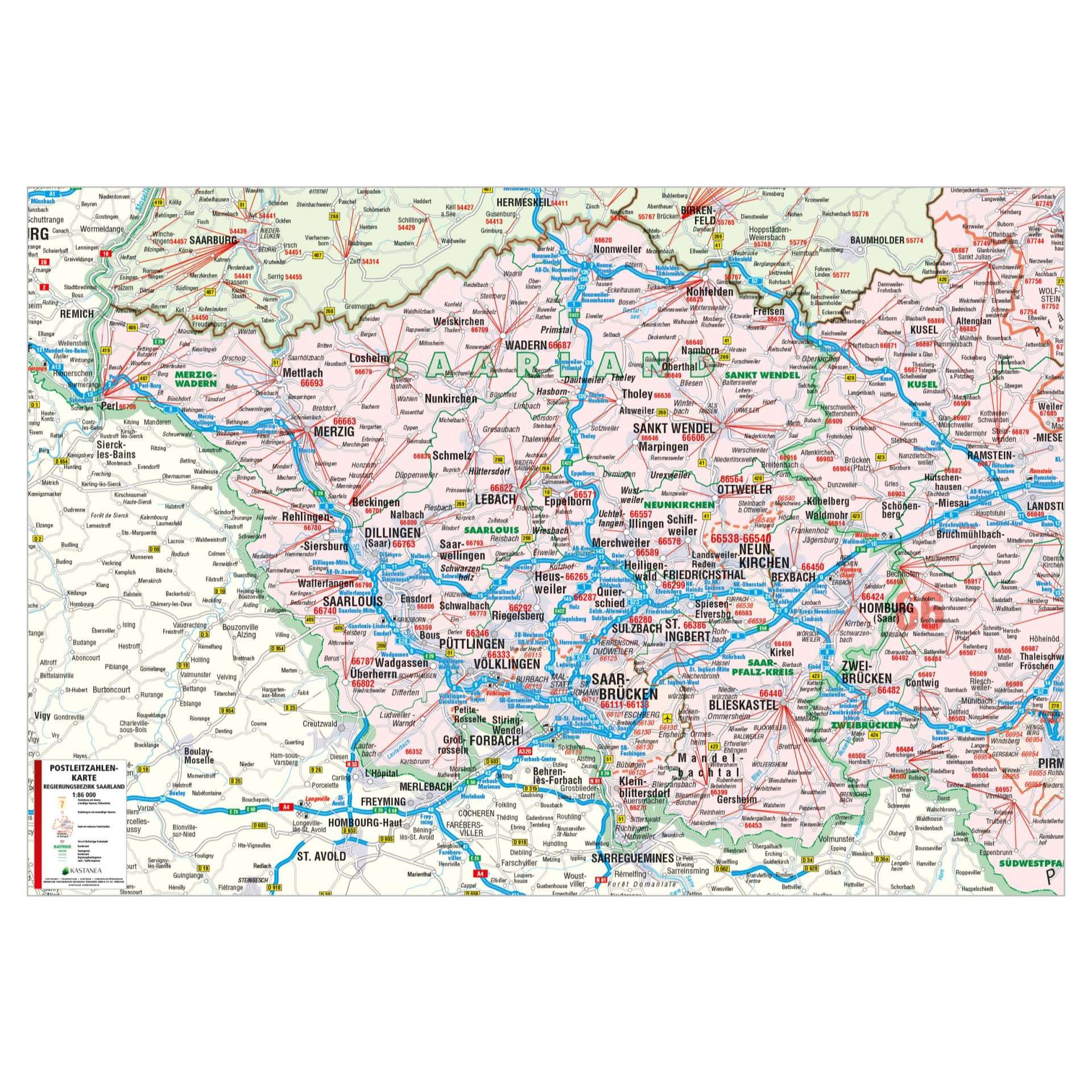 Postleitzahlenkarte Regierungsbezirk Saarland