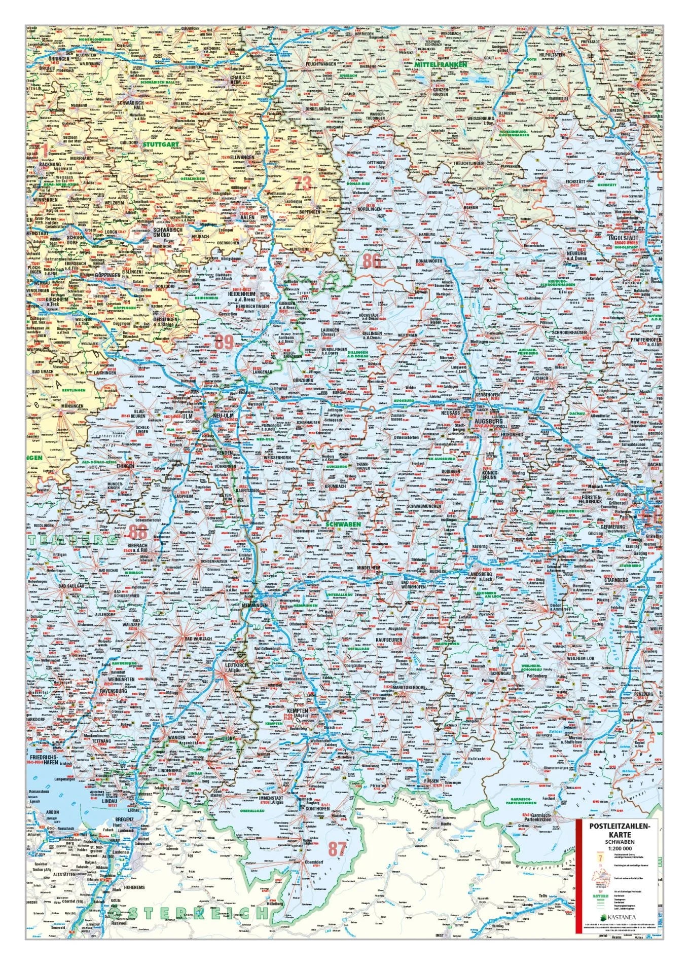 Postleitzahlenkarte Regierungsbezirk Schwaben