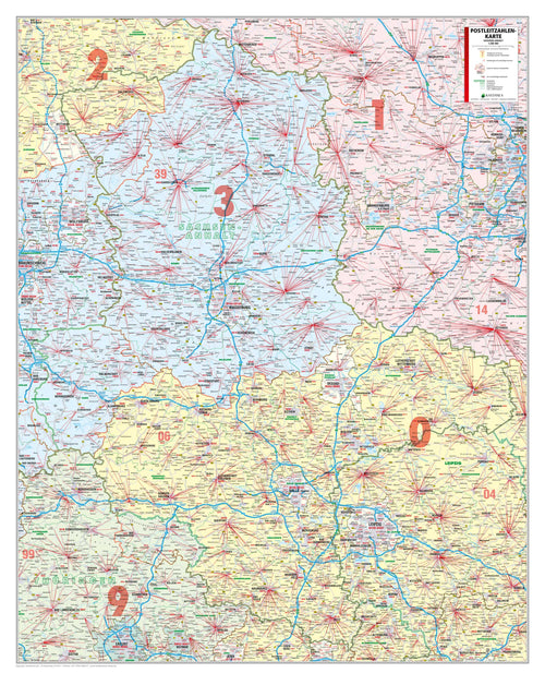 Sachsen-Anhalt - Postleitzahlenkarte (102 x 128 cm / 1:200.000)