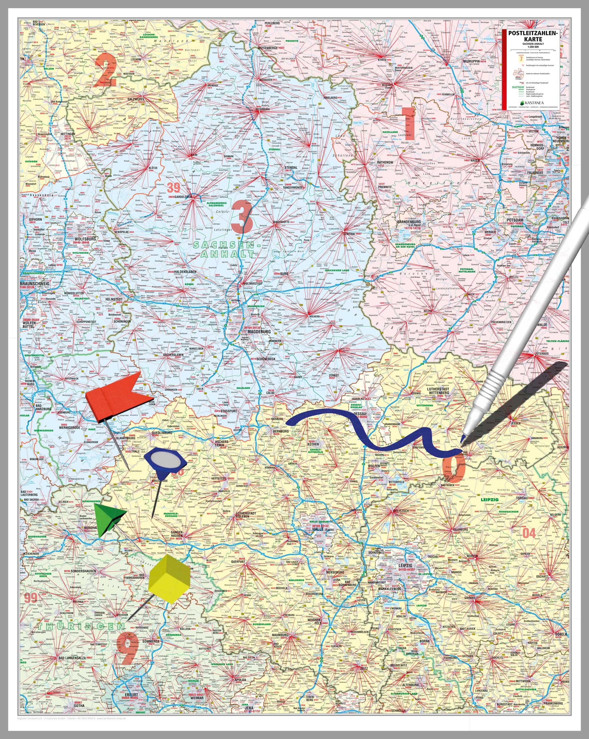 Sachsen-Anhalt - Postleitzahlenkarte (102 x 128 cm / 1:200.000)