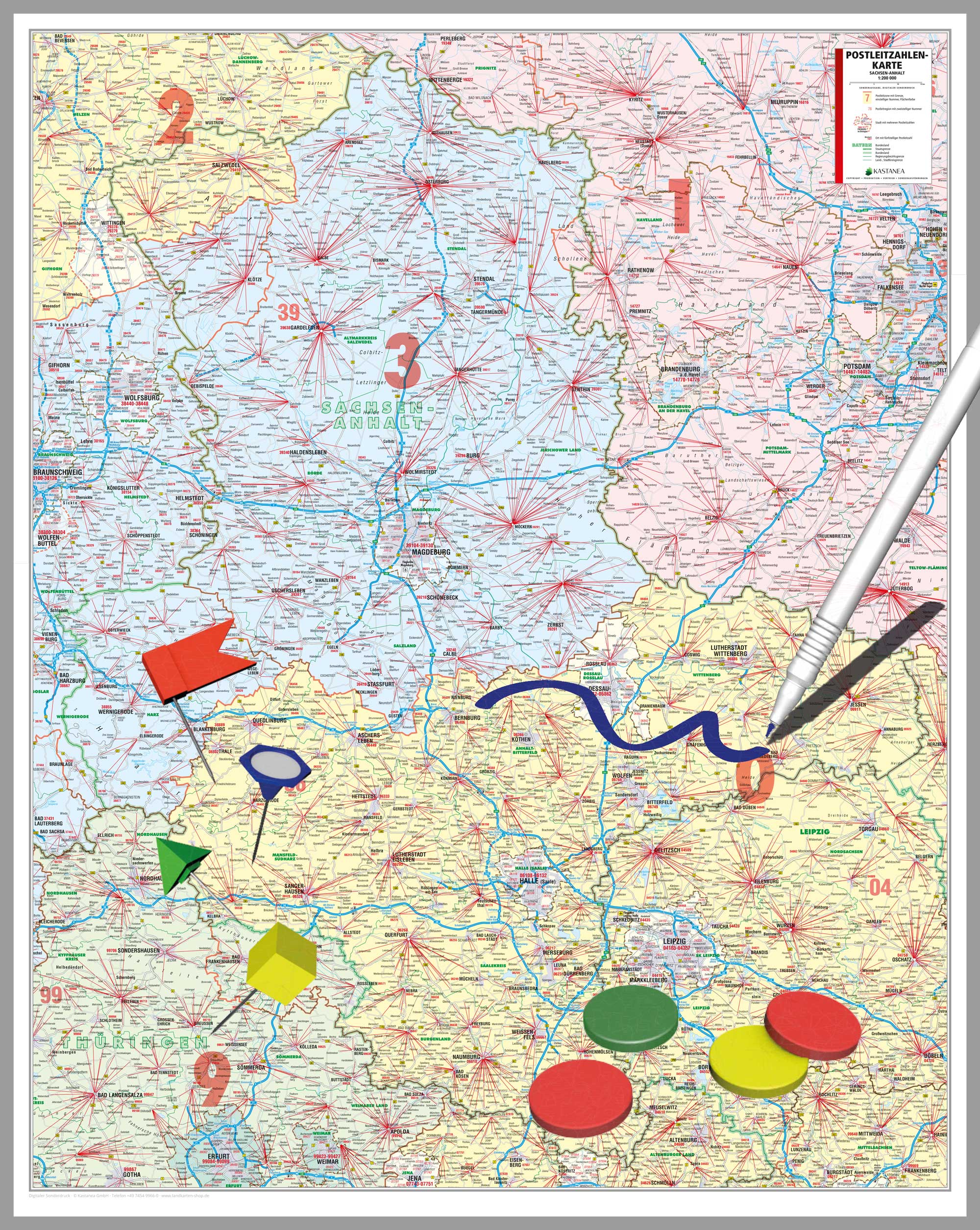 Sachsen-Anhalt - Postleitzahlenkarte (102 x 128 cm / 1:200.000)