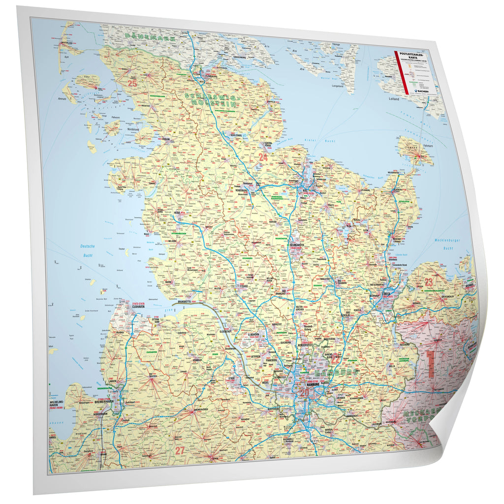 Schleswig-Holstein und Hamburg - Postleitzahlenkarte (126 x 104 cm / 1:200.000)