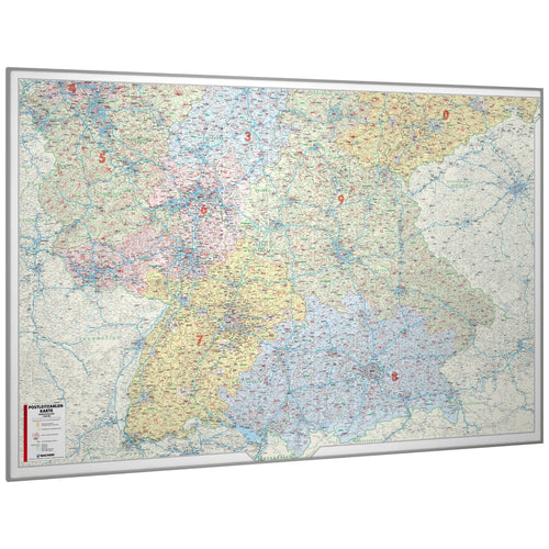 Die Süddeutschland Postleitzahlenkarte 220x151 cm gerahmt