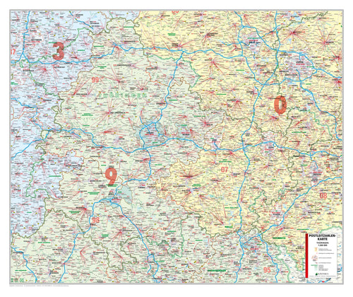 Thüringen - Postleitzahlenkarte (109 x 92 cm / 1:200.000)
