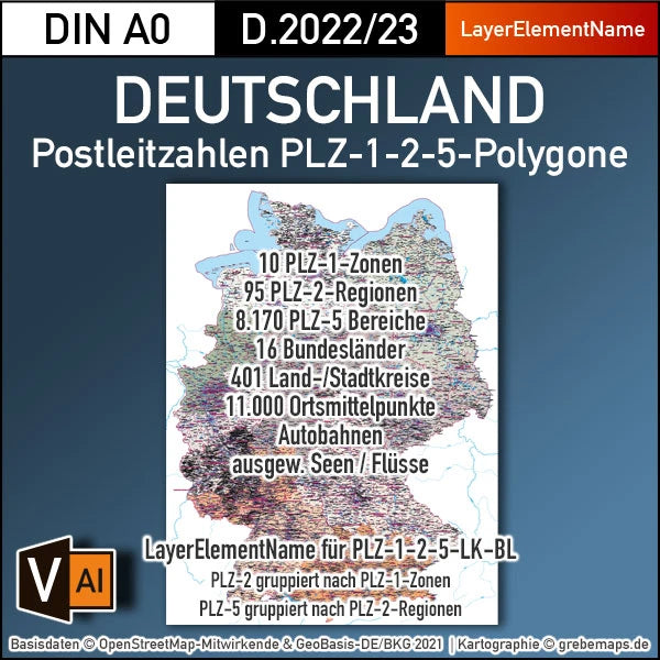 Postleitzahlenkarte von Deutschland (PLZ5 / Vektordatei)