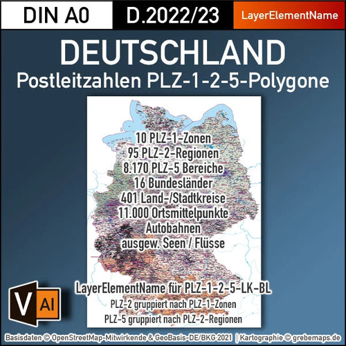Postleitzahlenkarte von Deutschland (PLZ5 / Vektordatei)