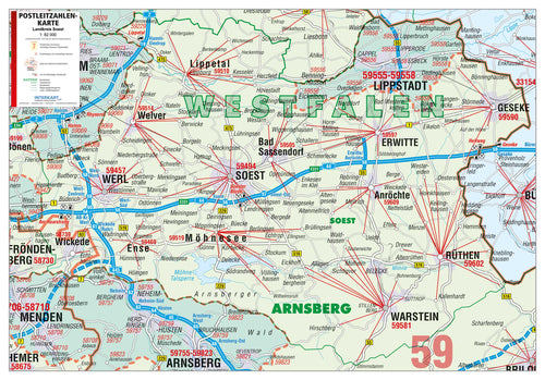 Landkreis Soest - Postleitzahlenkarte (60 x 42 cm / 1:82.000)