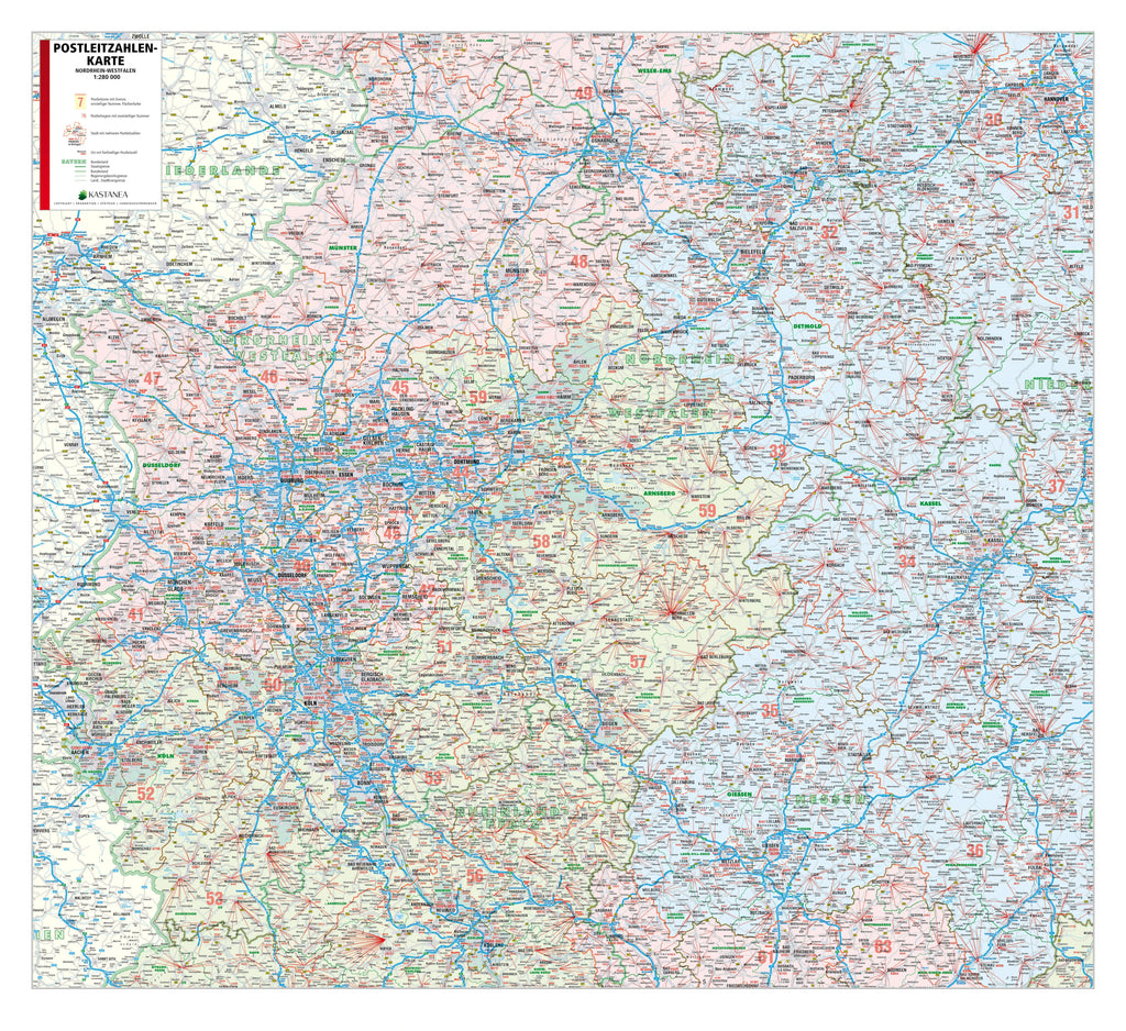 Nordrhein-Westfalen - Postleitzahlenkarte (wählbares Format)